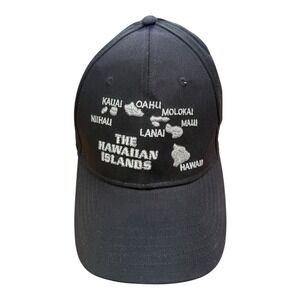 Vintage Hawaiian Islands Hat Black Dad Cap Map Embroidered Adjustable Strap